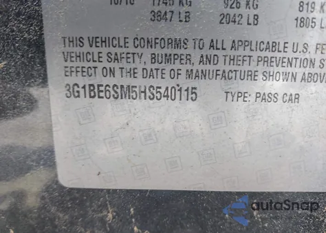 2017 Chevrolet Cruze Lt Auto z USA, uszkodzony, nr VIN 3G1BE6SM5HS540115